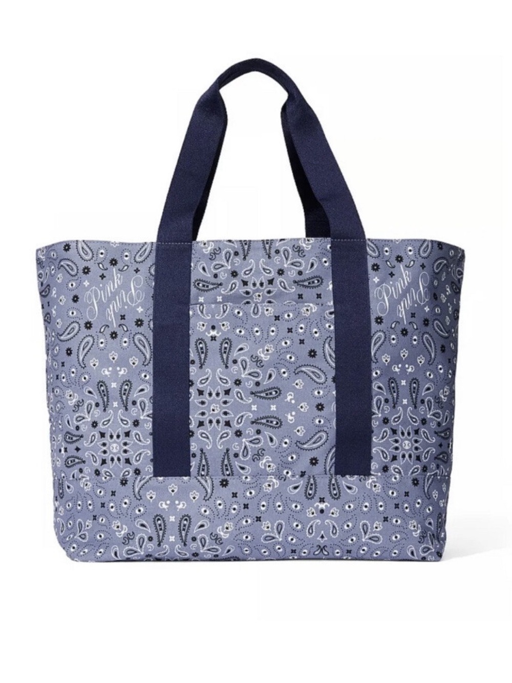 Nwt Victoria's Secret Blue Paisley Canvas Tote with Navy Handles